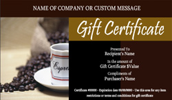 Coffee Shop Gifts on Coffee Shop And Cafe Gift Certificate Templates   Easy To Use Gift